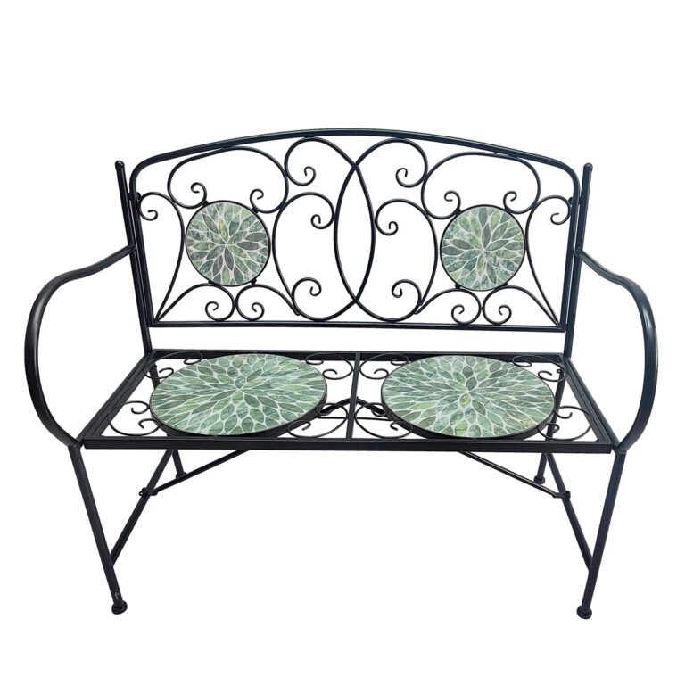 5029936998064 1 Mosaic Leaf Design Metal Garden Bench.jpg